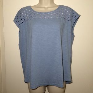 🎈3/$20 LOFT Light Blue Eyelet Cap Sleeve Top XL